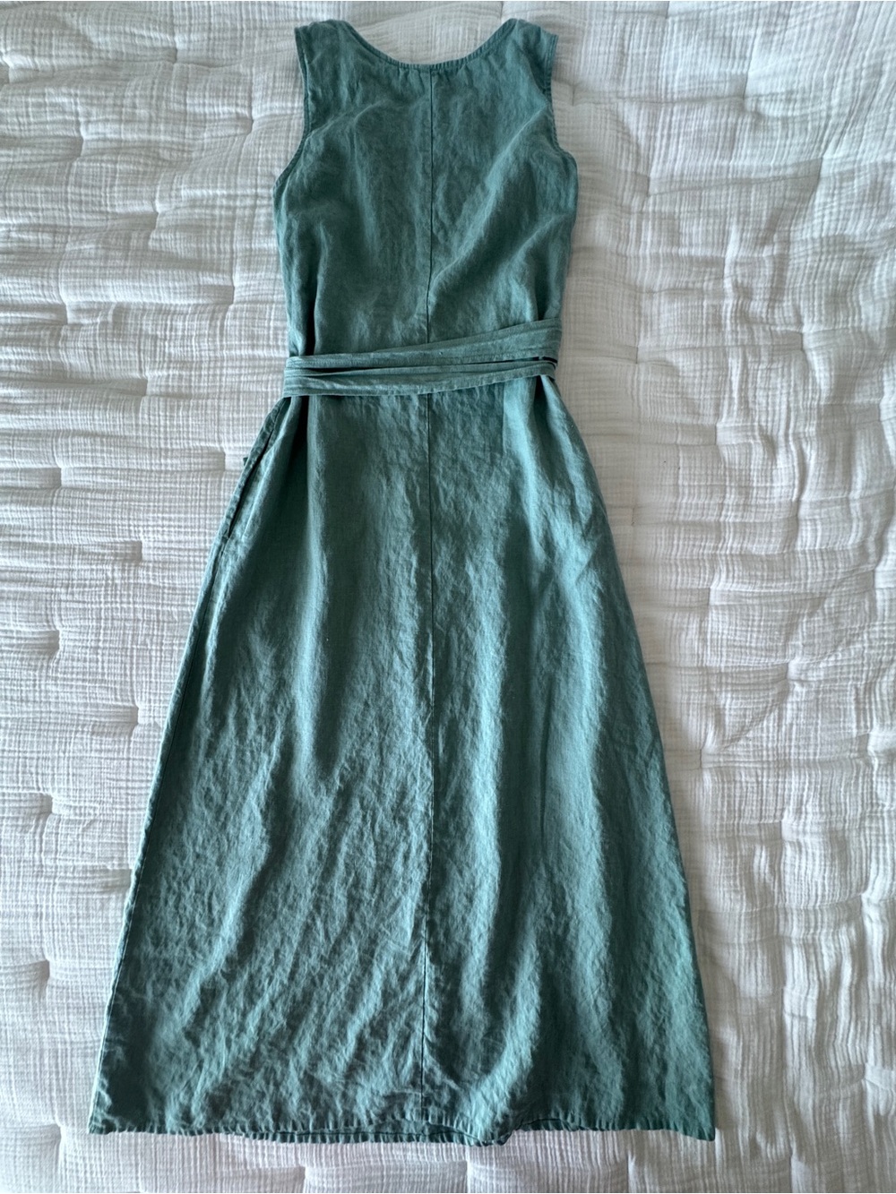 MagicLinen BORACAY Teal Blue Linen Maxi Dress 100% European Flax Pockets XS - Picture 13 of 16